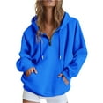 thumbnail image 3 of Fashionable Casual Solid Color Shoulder Style Half Zip Pocket Sweatshirt, Cozy Fleece Lined for Everyday, Sports, Travel, Blue L, Size S-XXXXXL, 3 of 9
