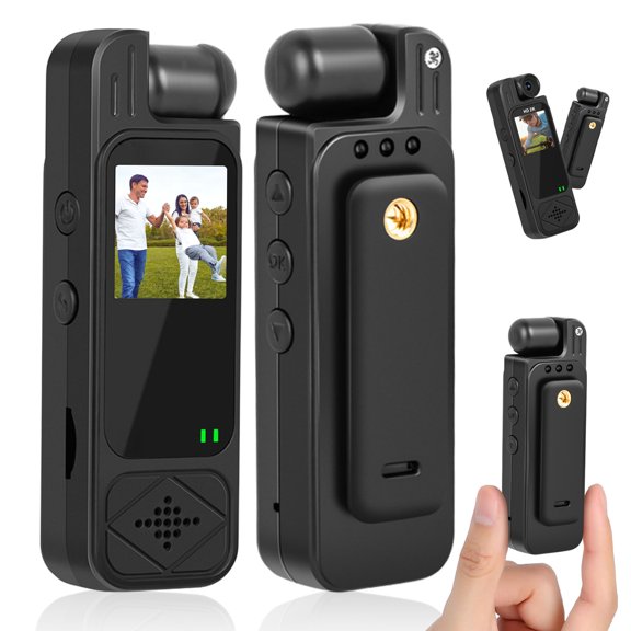 Action Camera, Body Camera, HD lens 120 degree wide angle lens (180 degree rotatable), Support Video&Photo Editing External Microphone Vlog Camera