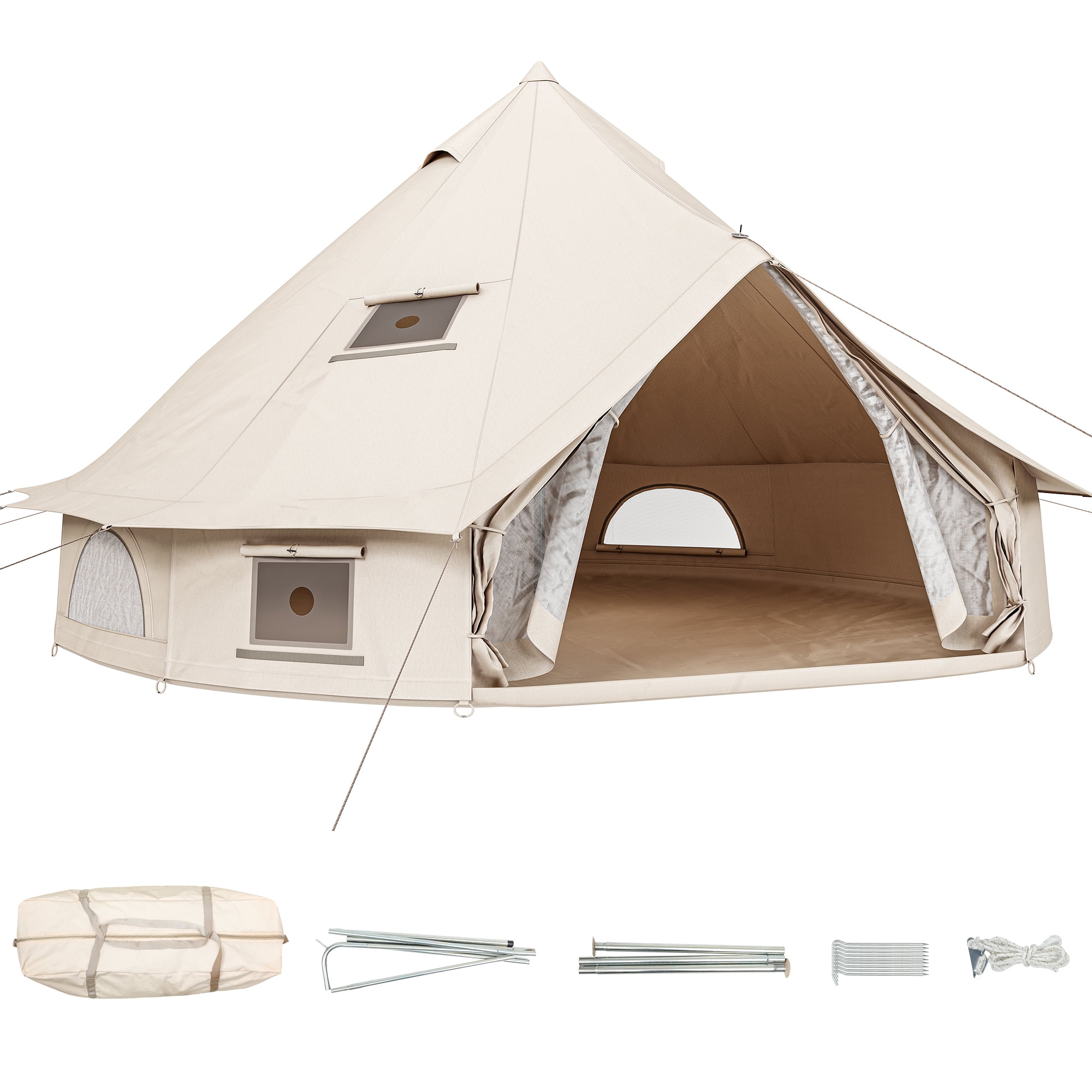 Dextrus 4 Seasons Glamping Bell Tent Waterproof with Stove Jacks & Windows for Party, Camping