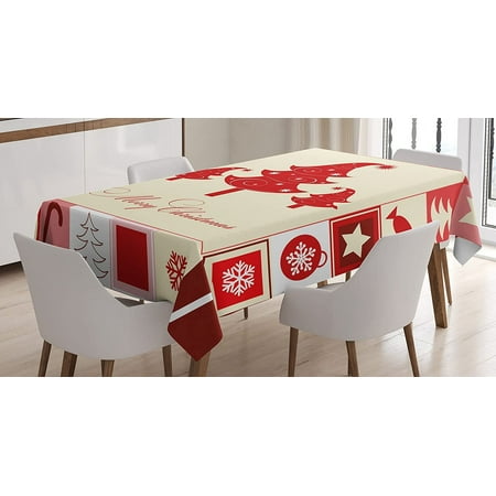 

Design Christmas Tablecloth Merry Christmas Words Square Frames Trees Candy Star Custom Table Cover for Dining Room Kitchen