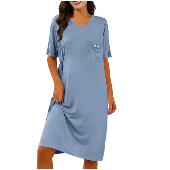 yillto Women Short Sleeve Nightshirts Summer Crewneck Loose Sleepwear Loungewear Pajamas Nightdress
