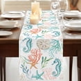 thumbnail image 3 of Table Runners 70 Inches Long Dress Scarves, Teal Red Seahorse Coastal Farmhouse Coffee/Dining/Kitchen Table Decor, Holiday Table Runner, Nautical Beach Coral Starfish 13x70 Inch, 3 of 9