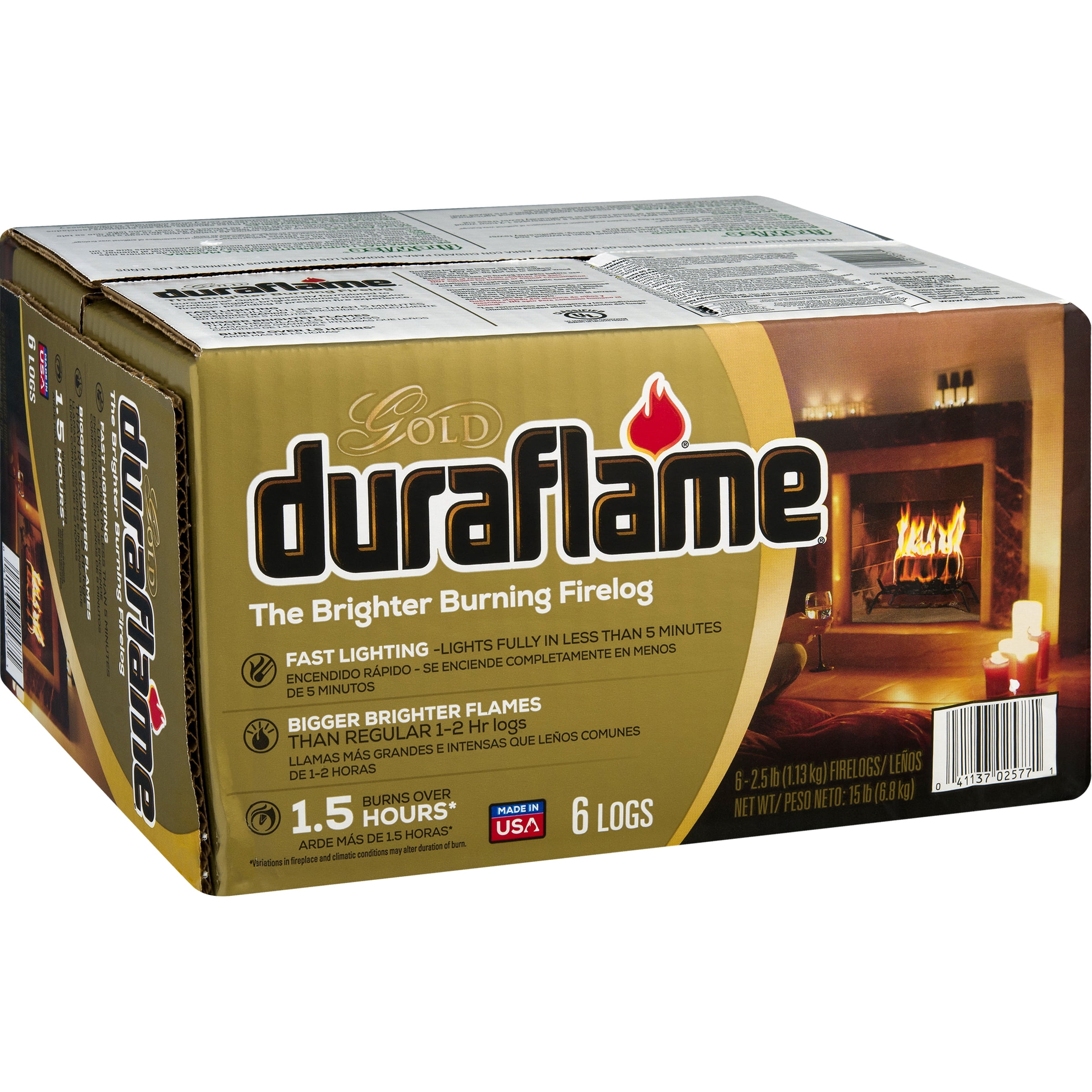 Duraflame Gold 2.5lb Firelogs, 6-Pack Case, Brighter 1.5 Hour Burn