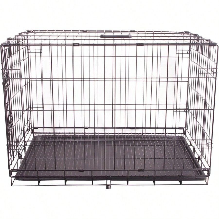 Durable Foldable Metal Wire Dog Crate with Tray Single Door 30 x 19 x 21 Inches Black
