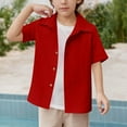 thumbnail image 2 of AJTQTH Boys Casual Short Sleeve Button Down Shirt Fashion Textured Summer Beach Hawaiian Shirt Lightweight Holiday Vacation Outfits Red 7-8 Years, 2 of 9