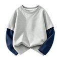 thumbnail image 2 of Xdegoge Boys Girls Crewneck Sweatshirts Long Sleeve Layered Look Color Block Pullover Tops Casual Fall Comfy Athletic Activewear 3-15 Years Gray 14-15 Years, 2 of 6