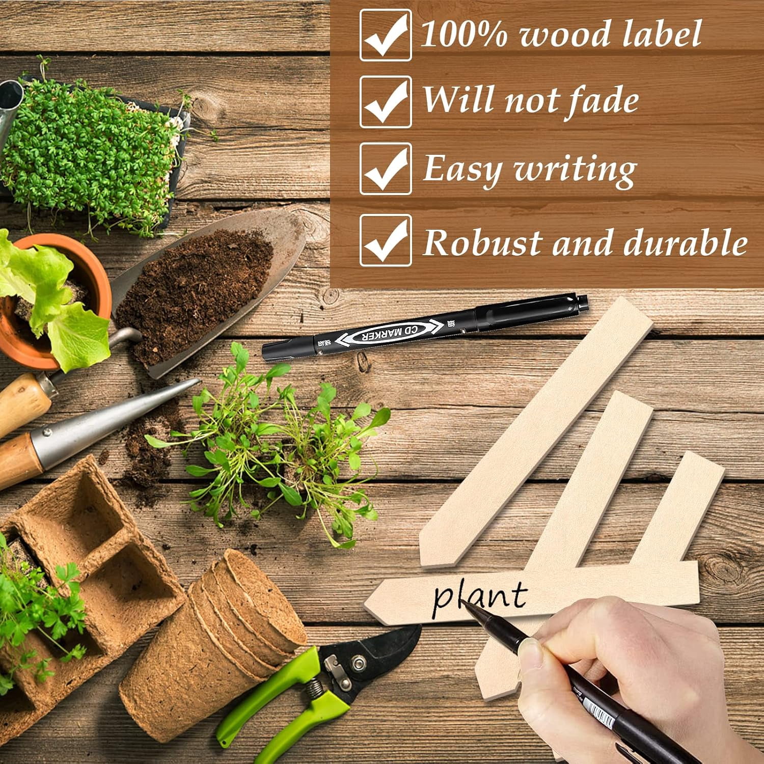 100Pcs Wooden Plant Labels Plant Tags 6 Inch Garden Plants Markers Waterproof Seed Labels Markers Sticks Outdoor Garden Label Stakes Sign Wooden Plants Name Tags for Seedling Vegetables Flower