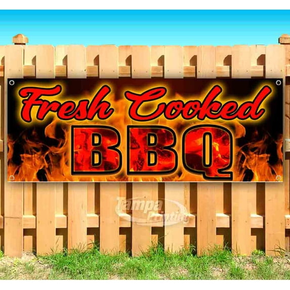 Fresh Cooked BBQ 13 oz Vinyl Banner With Metal Grommets
