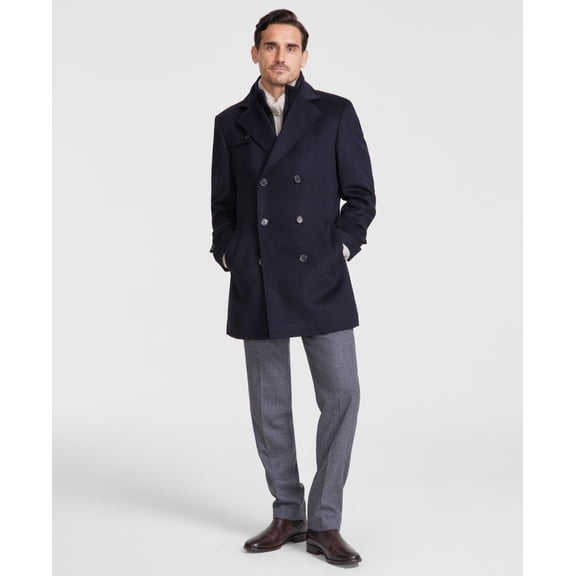 Michael Kors Mens Classic-Fit Wool Peacoat Coat 46 L navy blue W / BIB