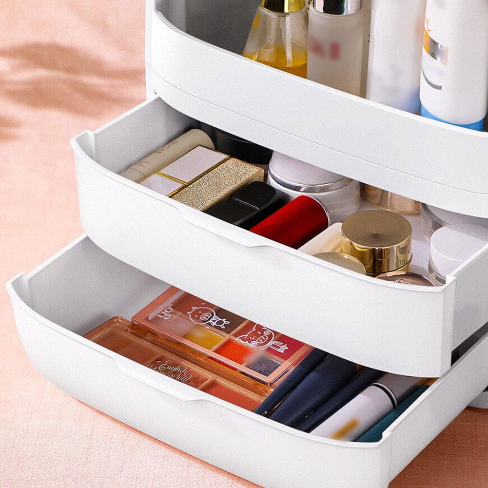 Resenkos Modern Makeup Storage, Makeup Organizer and Storage Cosmetics Organizer Box for Countertop with Lid & Drawers, White Resenkos Modern Makeup Storage, Makeup Organizer and Storage Cosmetics Organizer Box for Countertop with Lid & Drawers, White