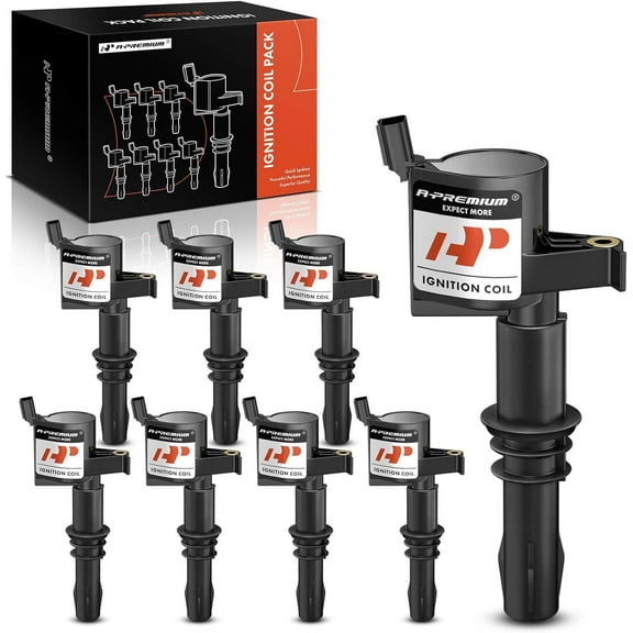 A-Premium Ignition Coil Pack (Black) FD508 Compatible with Ford F-150 F-250 F-350 Super Duty Explorer Expedition Mustang Lincoln Mercury 4.6L 5.4L 8-PC Set Fits select: 2004 FORD F150 SUPERCREW