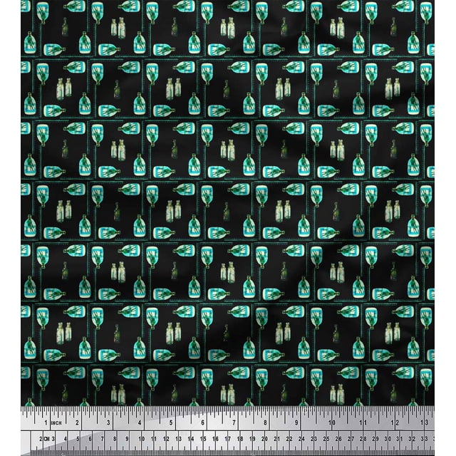 Soimoi Black Poly Georgette Fabric Colorful Bottle Print Fabric by Yard 42 Inch Wide