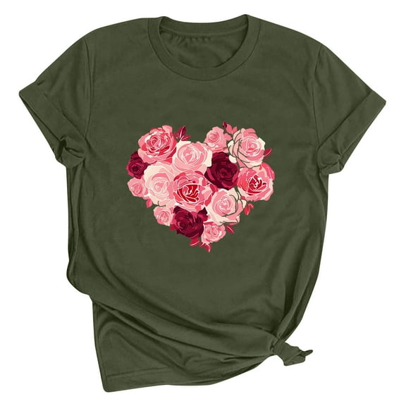 Odbmxy T-Shirt for Women Short Sleeve Graphic Women Plus Size Tops Breathable Gift Floral Loose Casual Tops,Green L