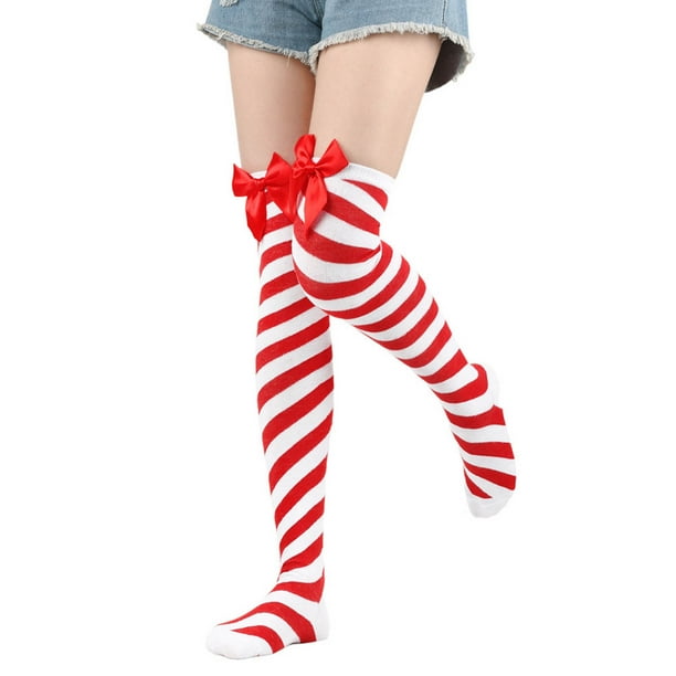 Calcetines de mujer de moda gruesos y cálidos con lazo navideño y calcetines de talla grande de poliéster para mujer