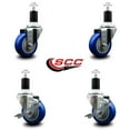 thumbnail image 2 of 3.5 Inch Blue Poly Wheel Swivel 1-1/2 Inch Expanding Stem Caster Set 2 Brakes, 2 of 2