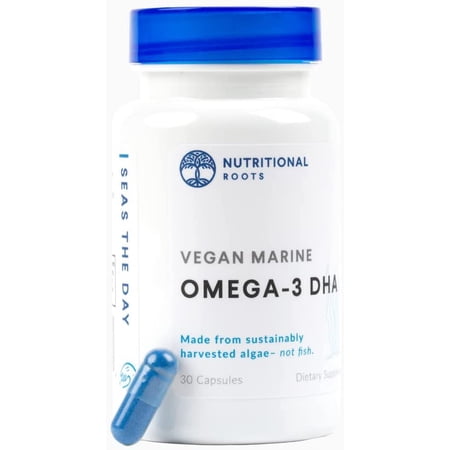 Nutritional Roots Vegan Omega-3, Plant-Based Marine DHA, Omega-3 Blend: Organic Algae, Organic Chia, and Organic Flax Seed, Third-Party Tested, Doctor's Choice, 30 Servings