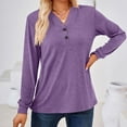 thumbnail image 4 of KIHOUT Spring Winter Womens Tops Fashion Solid Color V-Neck Long Sleeve Loose T-shirt Top Blouse, 4 of 9