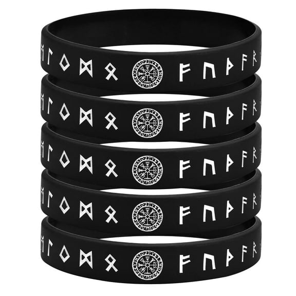 5 Pieces Viking Bracelet for Men, Black Nordic Viking Runes Wristband Bangle Bracelet for Men Women, Silicone Rubber Band Comfort Fit Viking Jewelry Gifts