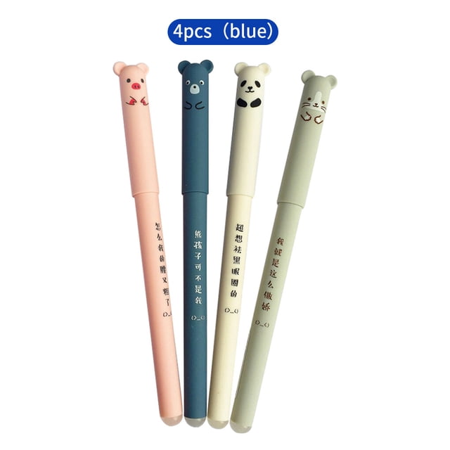 Gel Pen 0.35mm Writing Pen Gel Pen 0.35mm Writing Cartoon Smooth Stationery Supply for School Office, Blue, 4pcs