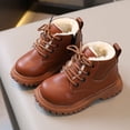thumbnail image 3 of Leather Boots Boys Girls Autumn Winter Fashion British Style Handsome Casual All-Match Comfortable Simple Side Zipper Design Plus Velvet Warmth Non-Slip Short Boots, 3 of 7
