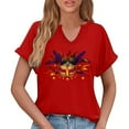 thumbnail image 6 of mihongmao Mardi Gras T Shirts for Women Ladies' Carnival Printed V-neck T-shirt Casual Short Sleeved Top/Shirt Red 2X, 6 of 7