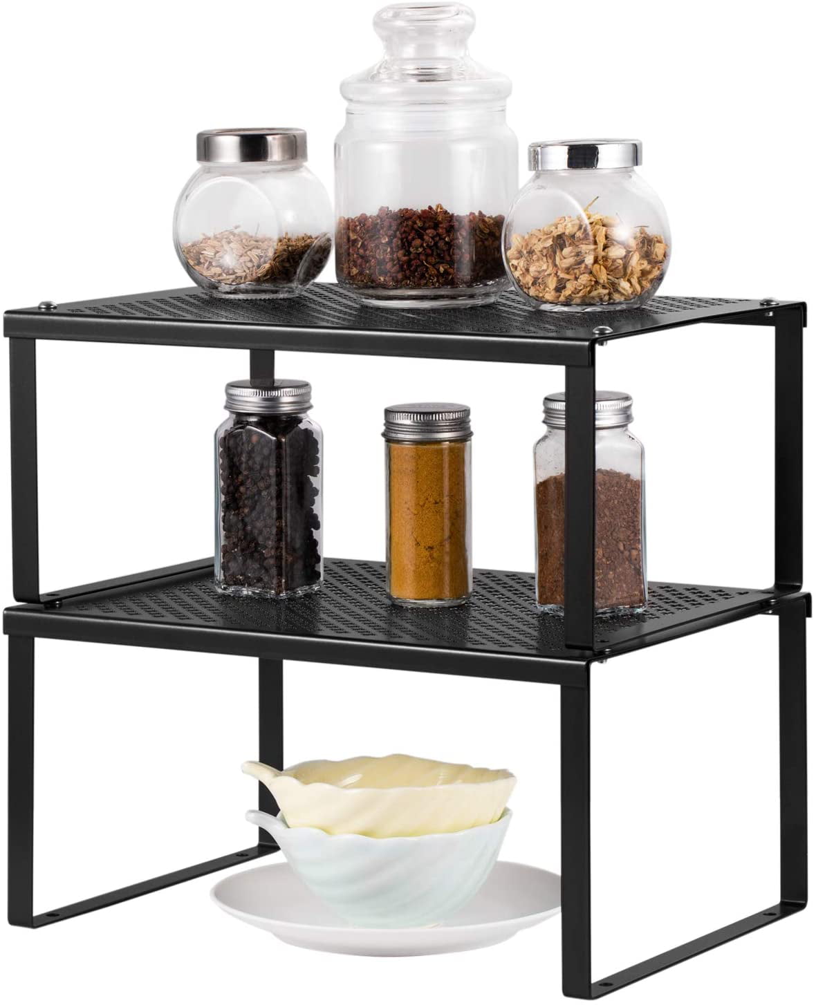 Kitchen Cabinet And Counter Shelf Organizer Expandable Stackable Black Walmart Com Walmart Com