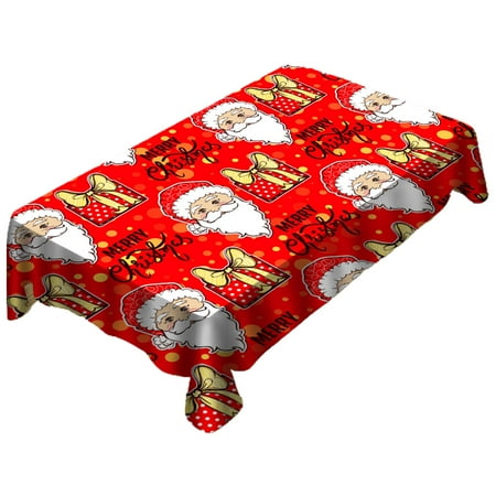 

Christmas Waterproof Polyester Tablecloth Cartoon Santa Print Table Cover Decor