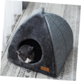 thumbnail image 3 of Dark Gray Triangular Enclosed Pet House for Cats & Small Dogs - S Size 28x28x30CM, Flannel & Imitation Linen Material, Removable Thick Cushion, Windproof Design for Warmth, Breathable &, 3 of 6