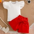 thumbnail image 6 of KPOPLK Toddler Baby Girl Summer Clothes Funny Print Short Sleeve Top Short Casual Outfit 3 6 12 18 Month 2T 3T 4T(2-3 Years,Red), 6 of 7