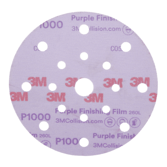 3M Hookit Purple Finishing Film Abrasive Disc 260L, 34782, 6 in, Dust Free, P1000