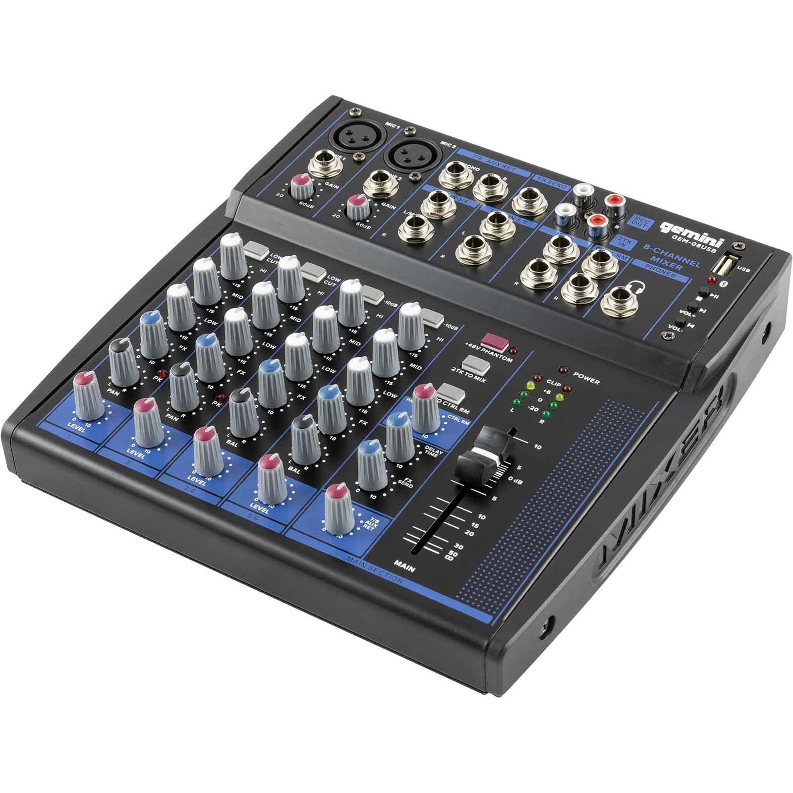 Gemini GEM-08USB 8 Channel Podcast USB Mixer with Cables Package