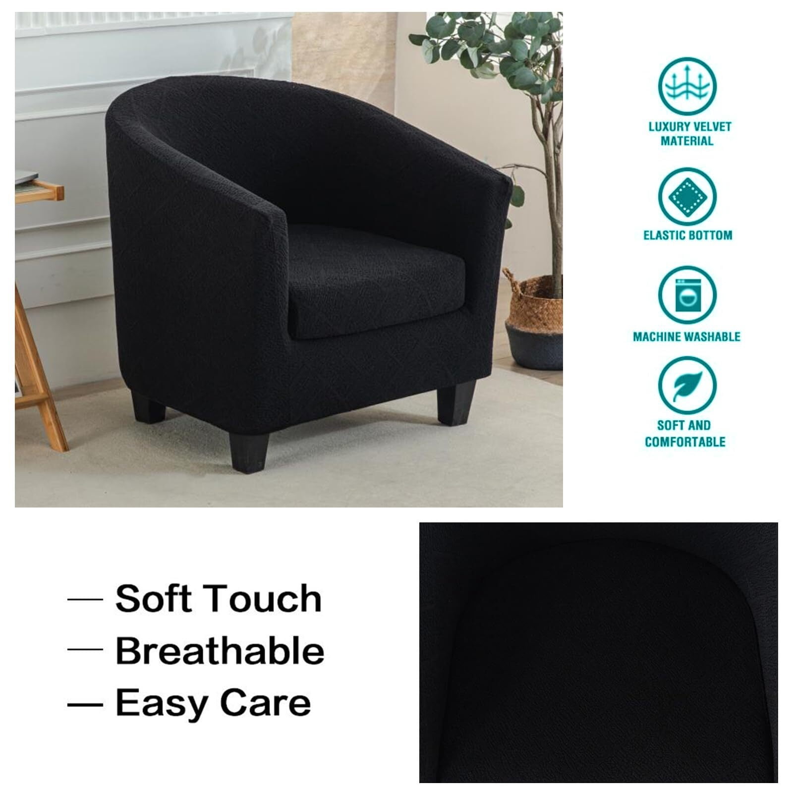 LKJYER Club Chair Slipcover 2-Piece Stretch Barrel Chair Slipcovers Tub Chair Slipcovers Soft Spandex Armchair Covers Swivel Chair Cover Sofa Cover Furniture Protector for Living Room