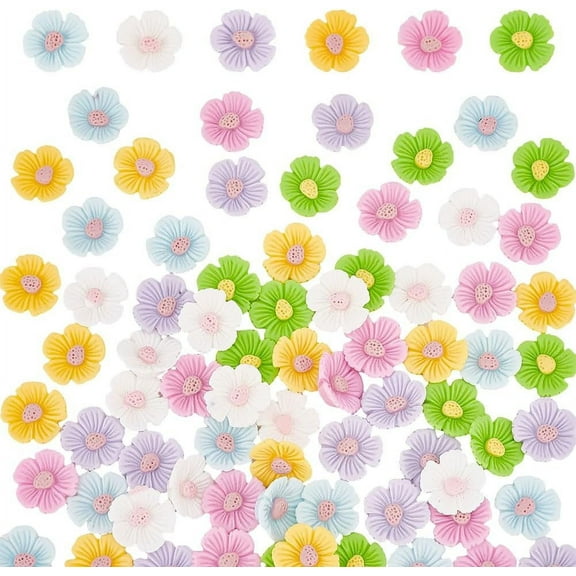 1box 36pcs Flatback Resin Flower 6 Colors Opaque Resin Cabochons Mixed Colors Cabochons Flat Back Floral Resin for DIY Crafts Making Decorations Scrapbooking Embellishments Hair Clips