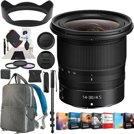 Nikon NIKKOR Z 14-30mm f/4 S Lens Full Frame Ultra-Wide Angle Zoom for Z Mount Mirrorless Camera 20070 with 82mm Filter Kit Monopod Deco Gear Photography Backpack Photo Video Editing Software (Best Wide Angle Lens For Nikon Full Frame)