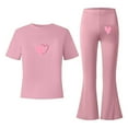 thumbnail image 4 of RMGVDSD Girls Clothes 2Pcs Heart Print Short Sleeve Crewneck T Shirts And Flared Pants Set Stylish Valentine'S Day Outfits Kids Daily Wear Soft Spring Outfits, 4 of 4