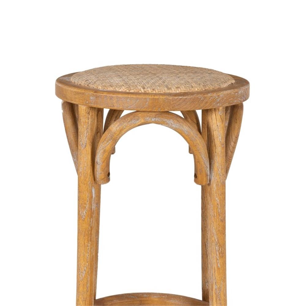 Linon Billy 30" Round Backless Rustic Bar Stool Woven Seat in Natural Wood
