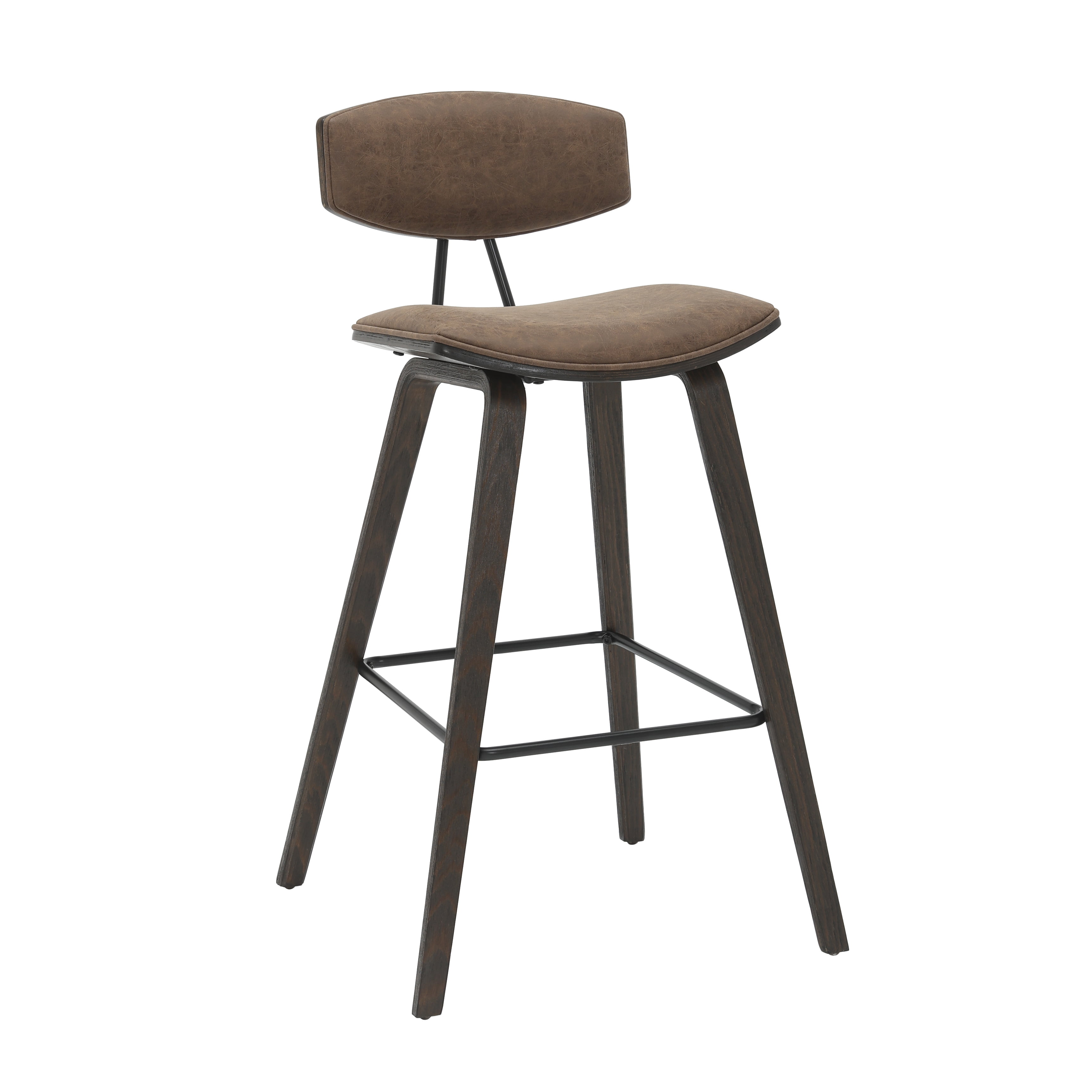 Fox 38 in. H Bar Height Vintage Dark Brown Curved Back Wood Bar Stool with Faux Leather Seat Set of 2
