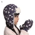 thumbnail image 1 of 1 Set Hat Gloves Animal Pattern Camouflage Autumn Winter Warm Ear Flap Cap Set for Outdoor, 1 of 10