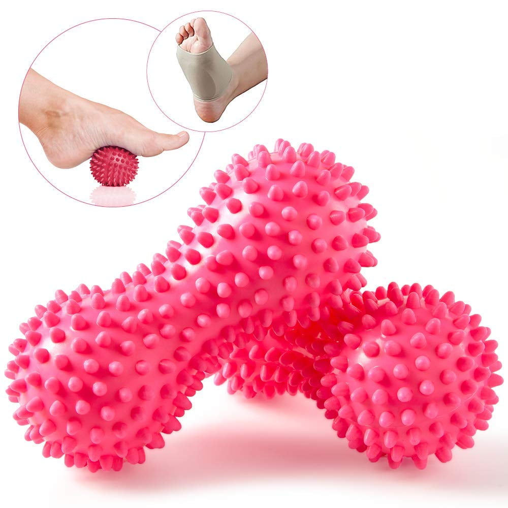 Weegee Foot Massage Ball Rollers with Compression Gel Sleeves for Plantar Fasciitis, Peanut Yoga Mobility Massager & Myofascial Ball, Arthritis, Diabetics, Neuropathy, Back, Foot Arch & Heel Pain Relief
