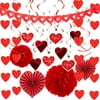 Prestige Valentines Day Decoration Kit with 1 Heart Shaped Garland, 2 Tissue Fans, 2 Tissue Poms, 6 Heart String Decorations, 8 Double Swirls and 4 Foil Cutouts Swirls and 4 Cardstock Cutouts Swirls