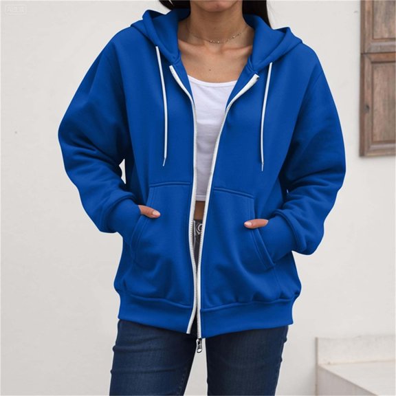 IUYRTFE Women's Full Zip Hoodie Jacket with Drawstring and Pockets Long Sleeve Casual Sporty Outerwear