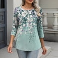 thumbnail image 6 of Jsaierl Womens 3/4 Length Sleeve Tops Summer Button Up Round Neck Shirts Trendy Graphic Petite Blouses Soft Elegant Tunic Top S-2XL, 6 of 8