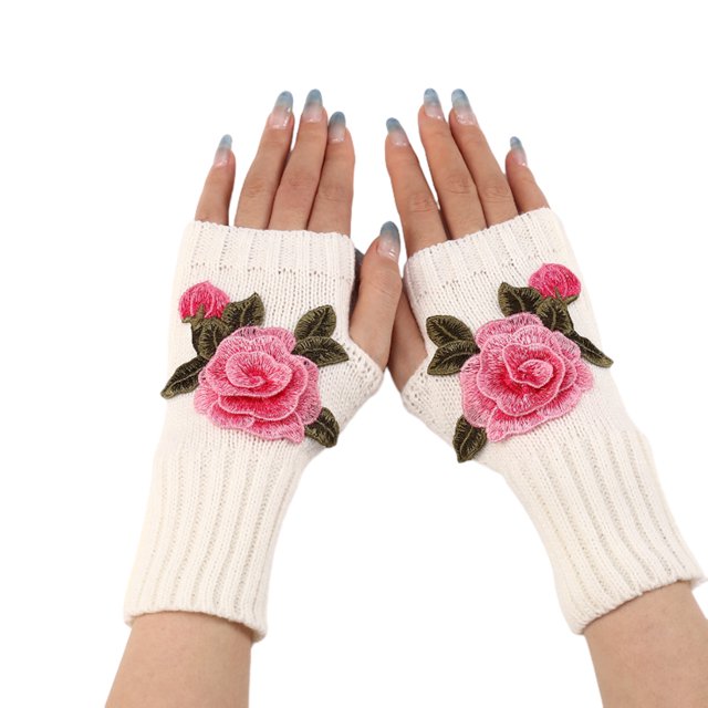 Guantes sin dedos de invierno guantes de medio dedo guantes florales manga tejida guantes cálidos de medio dedo abierto