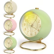 Small Table Clocks, EEEkit 4 inch Metal Non-Ticking Battery Operated Alarm Clock with Night Light, Battery Operated, Simply Design for Bedroom Living Room Kitchen Office Classroom (Green/White/Pink)