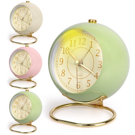 Small Table Clocks, EEEkit 4 inch Metal Non-Ticking Battery Operated Alarm Clock with Night Light, Battery Operated, Simply Design for Bedroom Living Room Kitchen Office Classroom (Green/White/Pink)