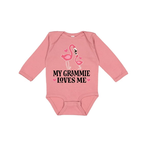 Inktastic Grammie Loves Me Girl Flamingo Girls Long Sleeve Baby Bodysuit