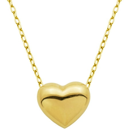 Fancy Puffed Heart - 18kt Rose Gold over Sterling Silver Puffed Heart Pendant Necklace on Cable Chain, 18