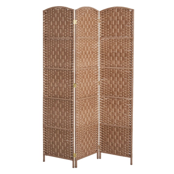 Natural Wood 6 Ft Tall 3 Panel Room Divider Privacy Screen with Wicker Weave - Folding Partition for Small Spaces