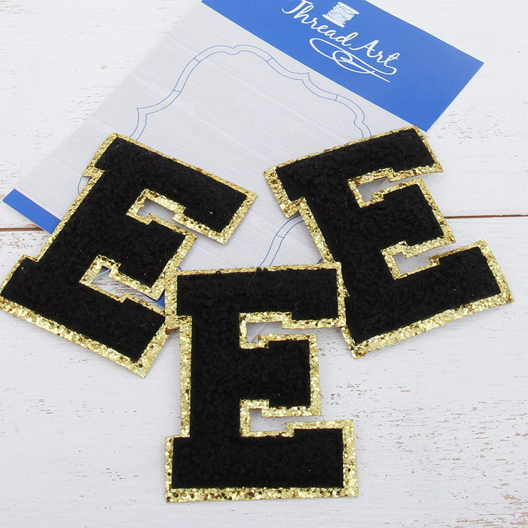 3 Pack Chenille Iron On Glitter Varsity Letter F Patches - Black Chenille  Fabric With Gold Glitter Trim - Sew or Iron on - 5.5 cm Tall