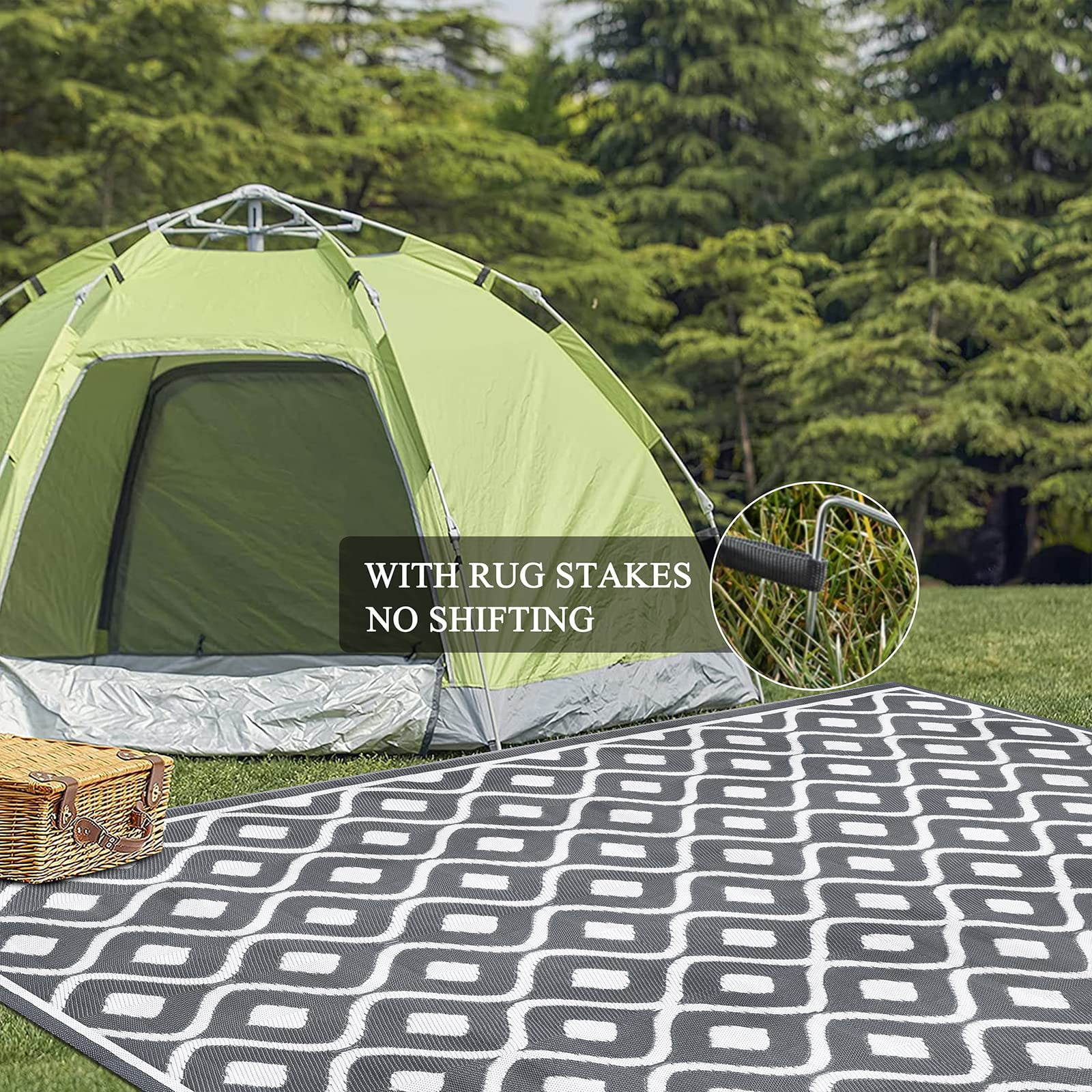 Findosom 8'x10' Large Outdoor Rug Waterproof Patio Rug RV Outdoor Mat Reversible Plastic Straw Area Rug Mat Camping Rugs Floor Mat for Outdoors, RV, Patio, Backyard, Deck, Picnic, Beach, Trailer Gray